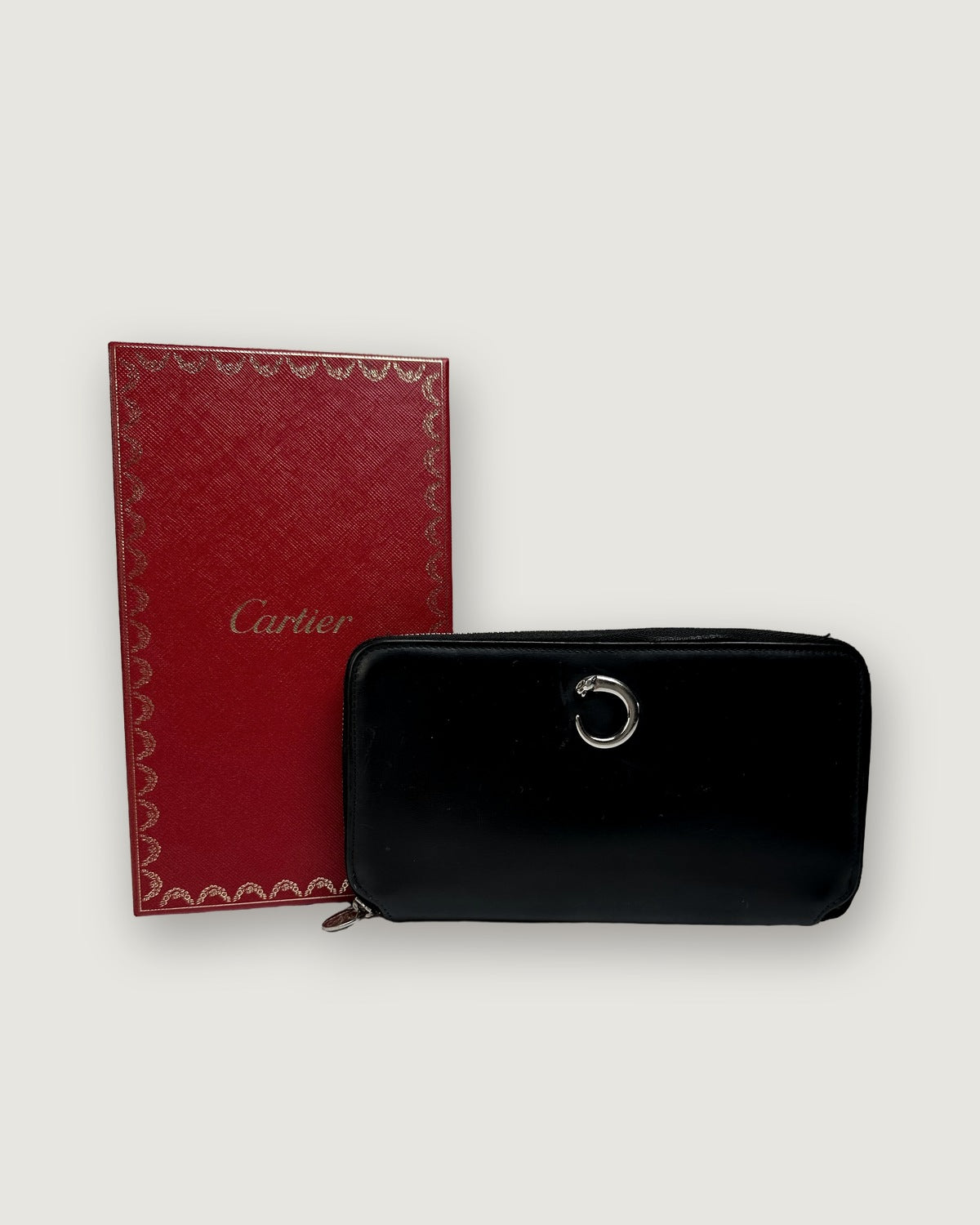 Vintage Cartier Panthere Zip Around Wallet Late 2000s Black Silver