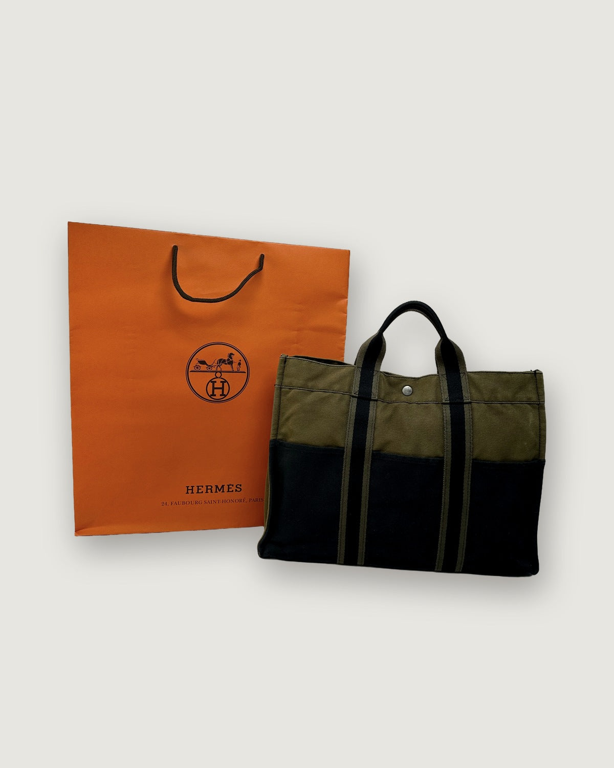 Vintage Hermès Troca Canvas Tote Late 1990s Olive Black